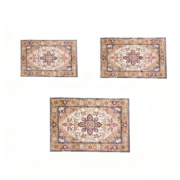 6 X 9 Blue Gold Abstract Washable Area Rug for Bedroom, Living Room, Entryway