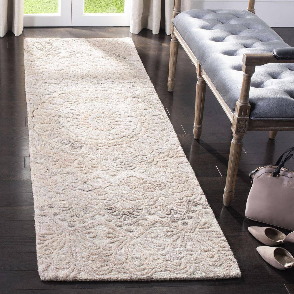 Ivory Floral Hand-Tufted Wool Accent Rug 27" x 14"