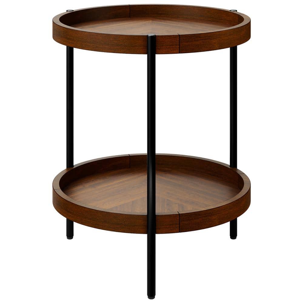 Costway 2Tier 20.5 in Width Round Side End Table Storage Shelf Rubber Wood Accent Nightstand