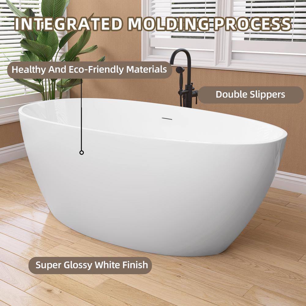 Gloss White 59'' Freestanding Acrylic Soaking Bathtub