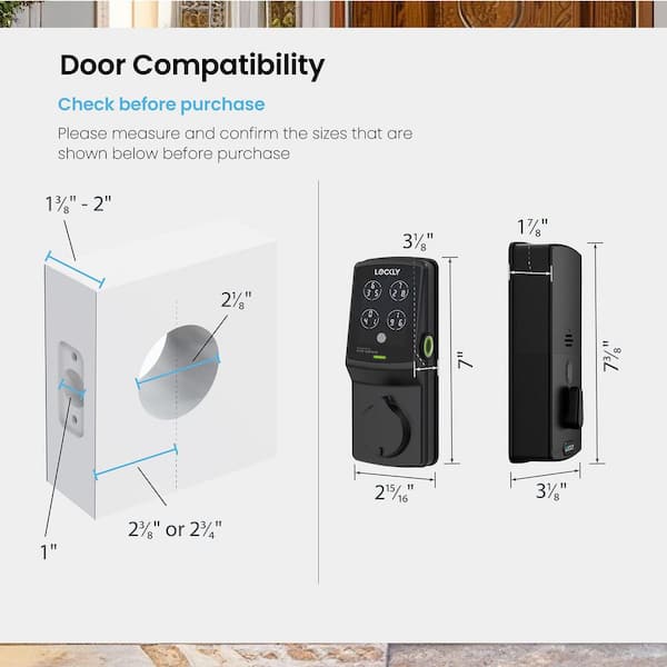 Lockly - Secure Plus Matte Black Bluetooth Single Cylinder Deadbolt Smart Lock with 3D Fingerprint, Works with Hey Google/Alexa