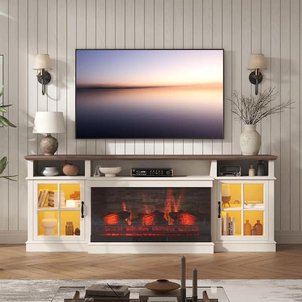 Sizzim 70 in. Freestanding Electric Fireplace TV Stand with Open Sizzim 70 in. Freestanding Electric Fireplace TV Stand with Open