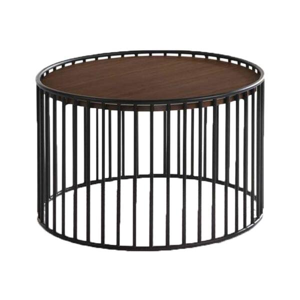 Benjara 25 in. Brown and Black Round Wood End Table with Wood Top