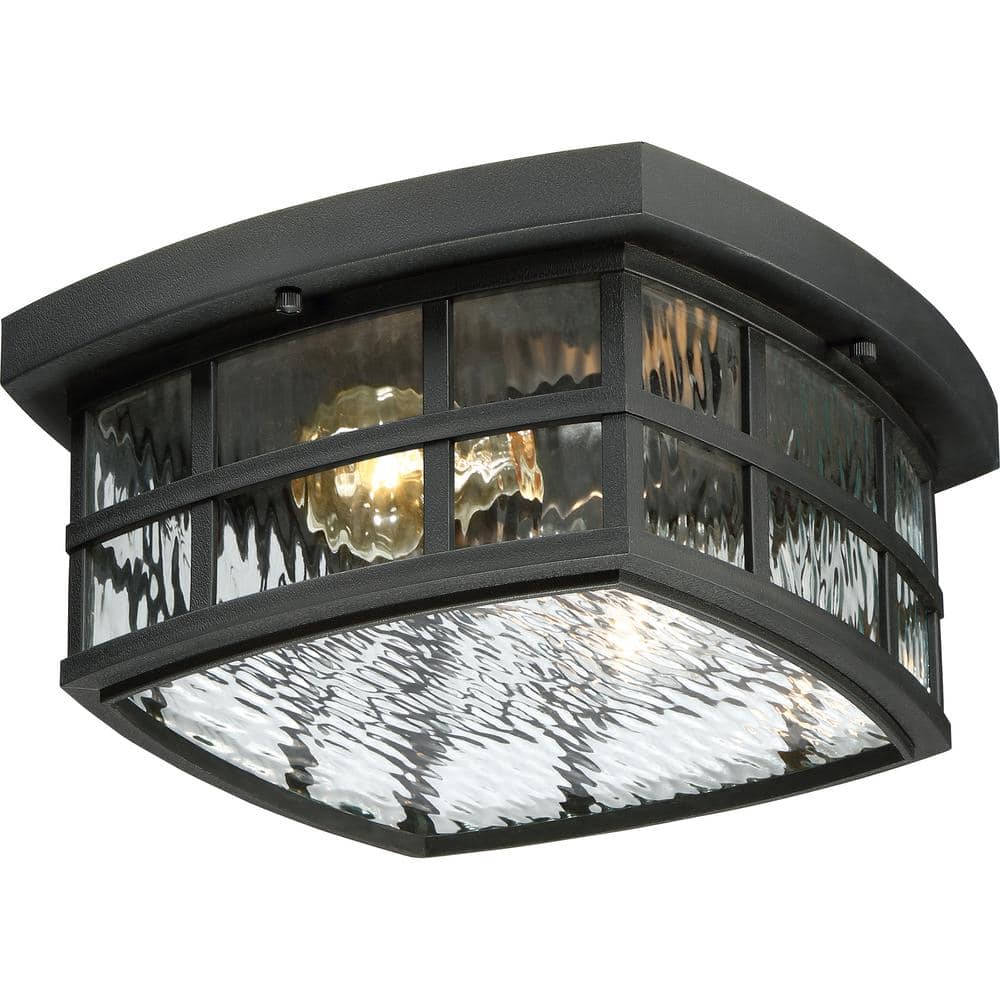 Mystic Black Coastal Armour Outdoor Flush Mount Light with Clear Water Glass