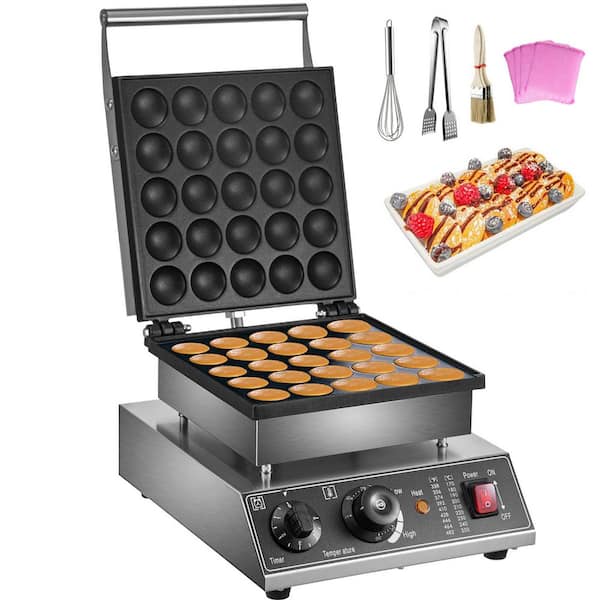 VEVOR Mini Dutch Pancake Maker 1.7 in. D Mini Waffle Cone Machine 850-Watt Commercial Waffle Makers, Silver