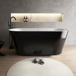 59 in. x 29.5 in. Acrylic Flatbottom Freestanding Soaking Bathtub in White Inside and Black Outside