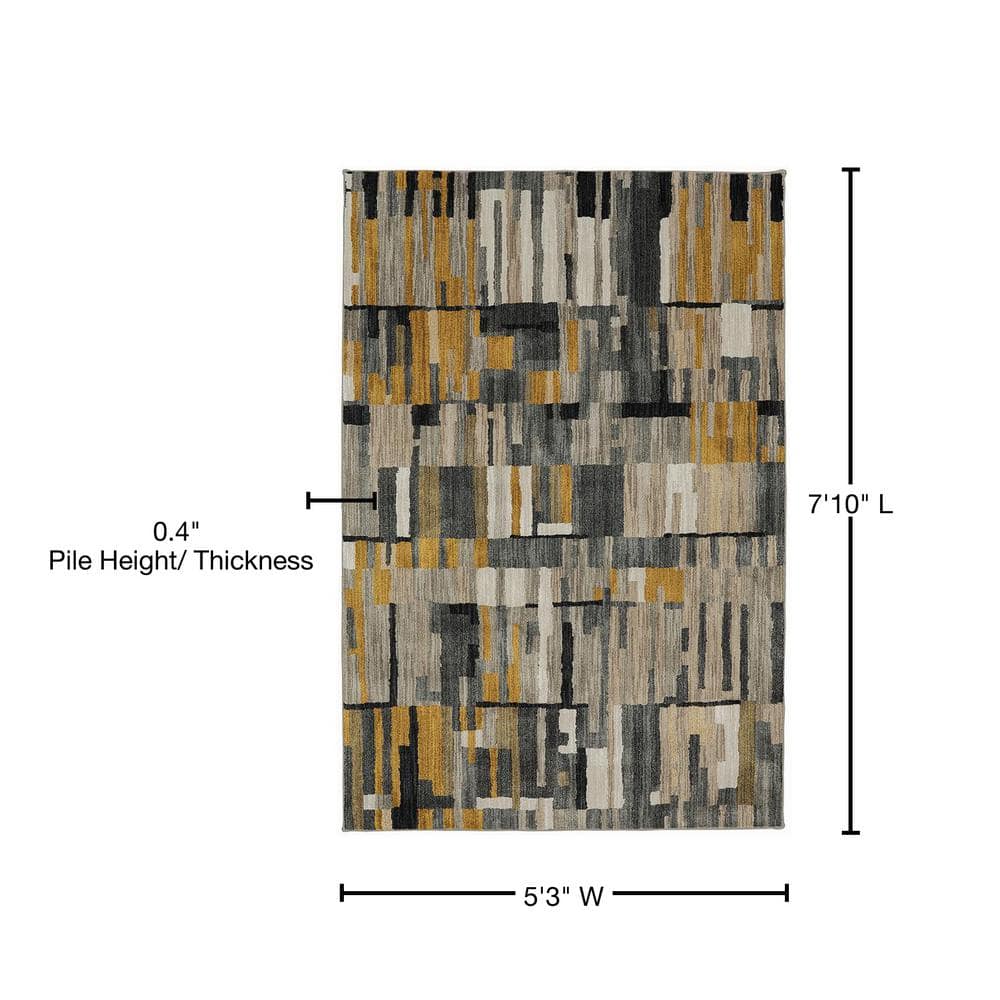 Gray Abstract Geometric Synthetic Rectangular Area Rug
