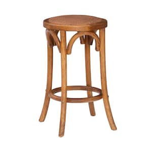 Posy 24 in. Seat Height Walnut Brown Backless Wood Frame Counterstool with Rattan Seat