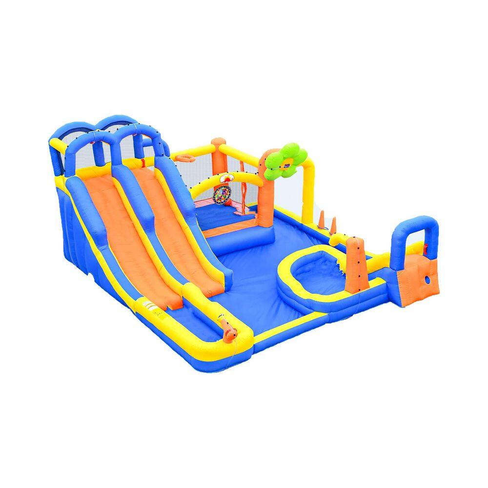 Inflatable Water Park with 3 Slides, Climbing Wall, Water Cannon, Dartboard, Flower Sprayer and Deep Pool for Outdoor price history on PriceWatchPro