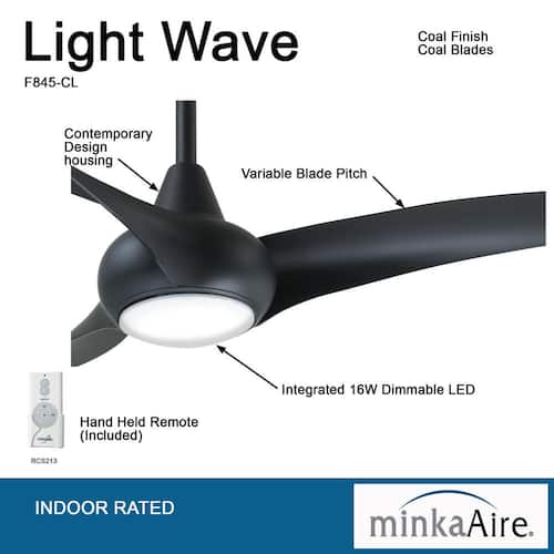 Light Wave 44 in. LED Indoor Coal Ceiling Fan with Light and Remote Control Ceiling Fans With Lights