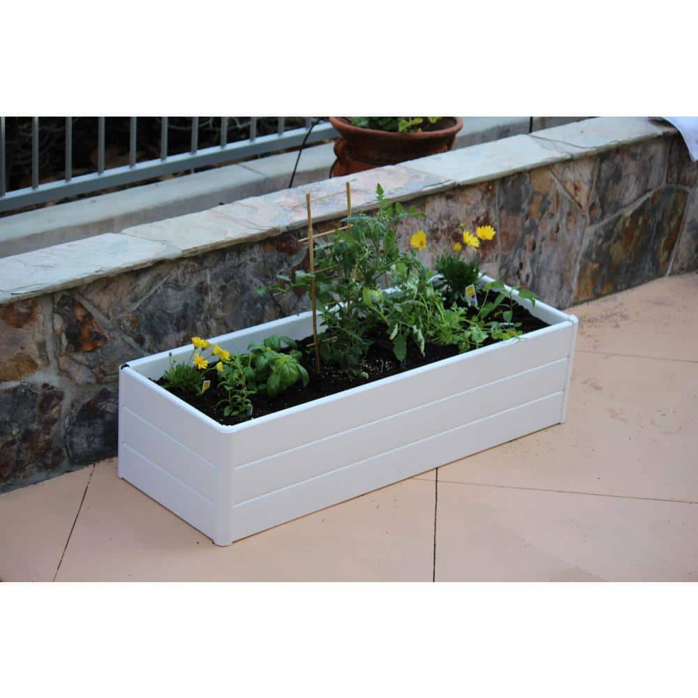White PVC Raised Garden Planter Box with Woodgrain Texture