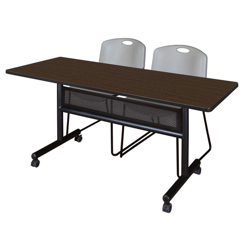 Kobe 60 in x 24 in. Neo Walnut Flip-Top Privacy Nesting Table Desk, 2 Zeng Stack Chairs-Grey price history on PriceWatchPro