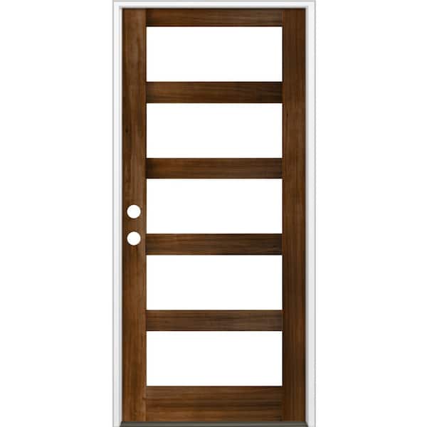 Krosswood Doors 42 in. x 96 in. Modern Hemlock Right-Hand/Inswing 5-Lite Clear Glass Provincial Stain Wood Prehung Front Door