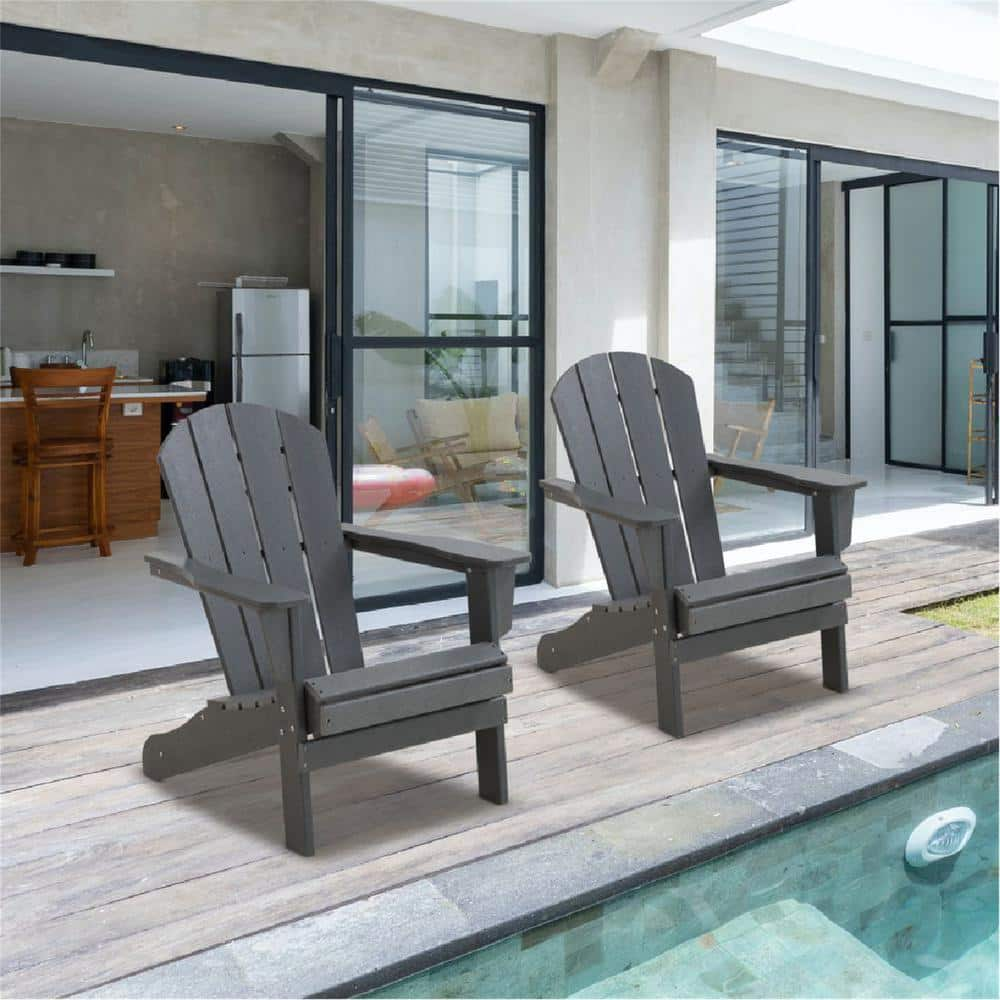 Afoxsos Gray HDPE Plastic Outdoor Patio Adirondack Chair Set Of 2   Plastic Adirondack Chairs Hdmx1412 64 1000 