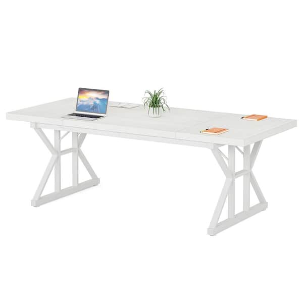 BYBLIGHT Capen Large 70.8 in. Width 6 ft. Conference Rectangle White Wood Meeting Executive Desk Computer Workstation