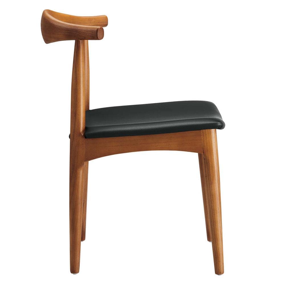 Mid-Century Curved Black Faux Leather and Wood Side Chair