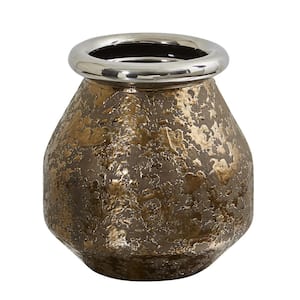 9.5 in. Bronze Textured Vase with Silver Rim