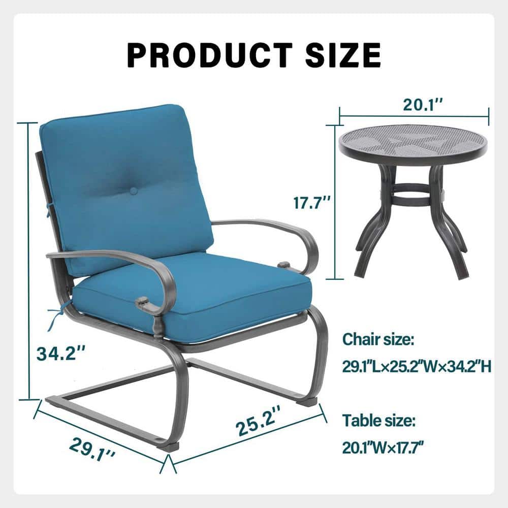 Modern Blue Cushioned Iron Armchair Bistro Set