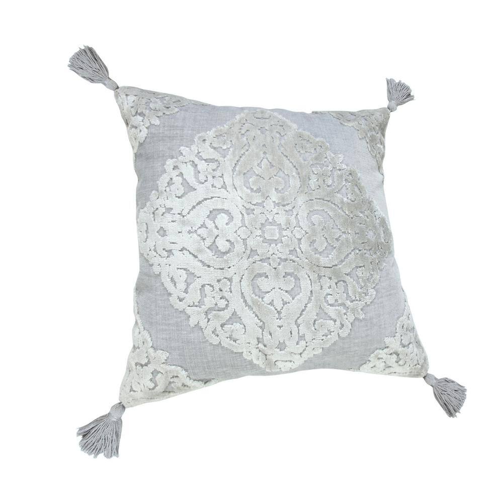20" Silver Gray Textured Medallion Throw Pillow