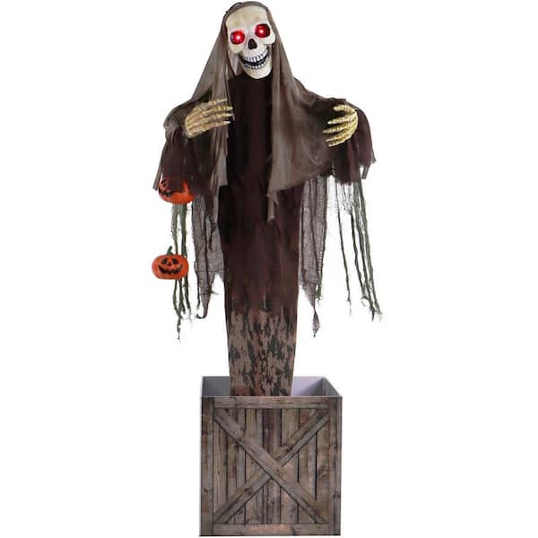 Haunted Hill Farm 65 in. Animatronic Skeleton in a Box with Movement, Sounds, Scary Halloween Decoration