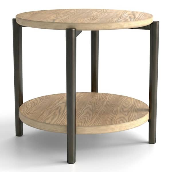 Andria 26.6 in. Natural Round Wood End Table with Metal Legs