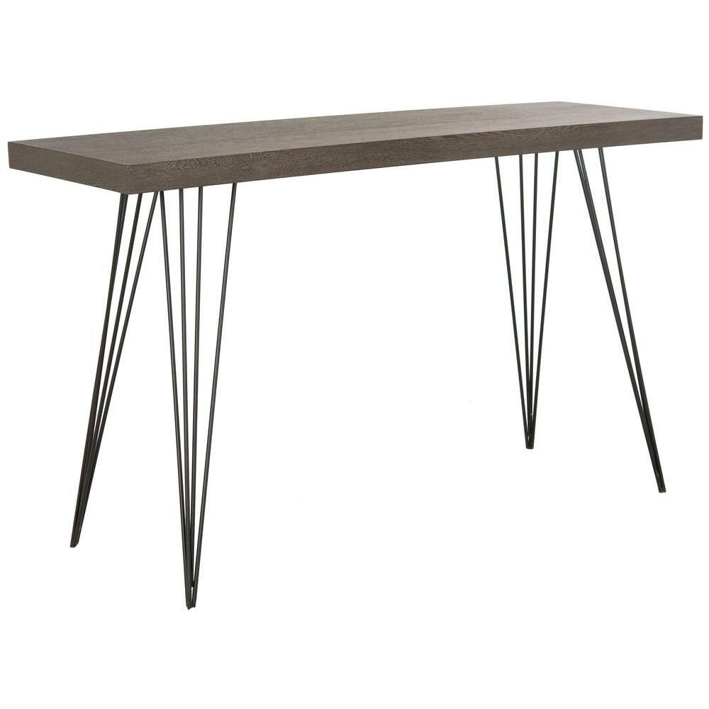 Transitional Dark Brown and Black Metal Console Table - 55"