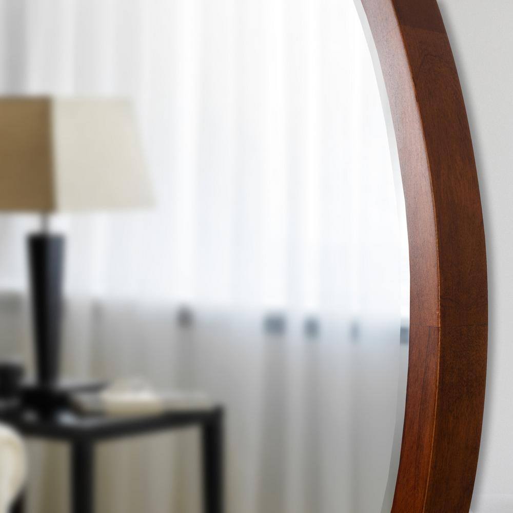 McLean 30" Round Walnut Wood Bathroom Vanity Mirror