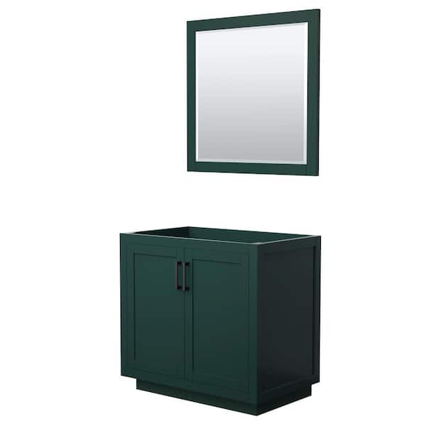 Wyndham Collection Miranda 35.25 in. W x 21.75 in. D x 33 in. H Single Sink Bath Vanity Cabinet without Top in Green with 34 in. Mirror