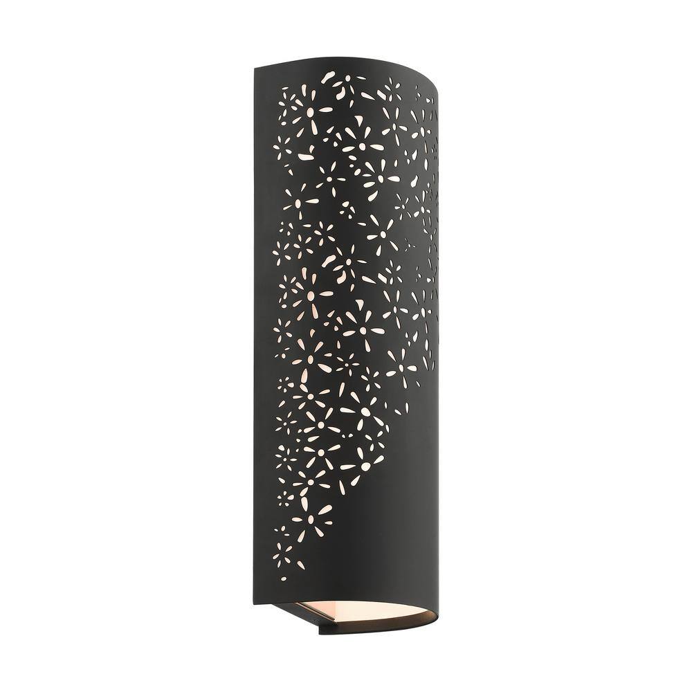 Noria Organic Laser Cut Black Steel 2-Light Sconce with Off-White Linen Shade