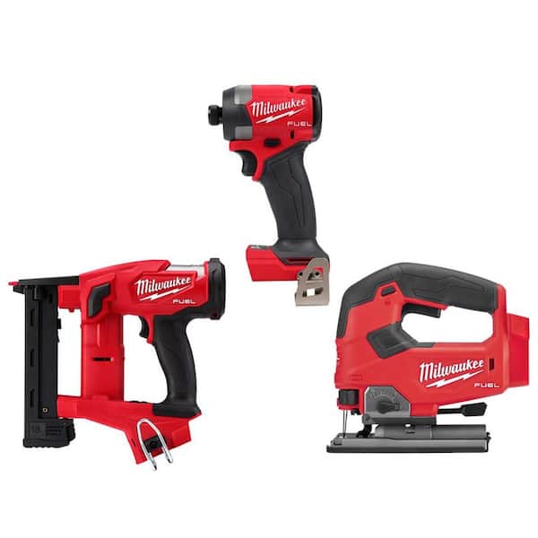 M18 FUEL 18V Lith-Ion Brushless Cordless 18-Gauge 1/4 in. Narrow Crown Stapler with Jig Saw, & Impact Driver