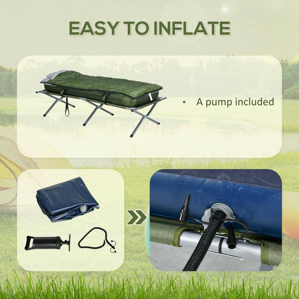 Outsunny Green Folding Camping Cot with Mattress and Pillow