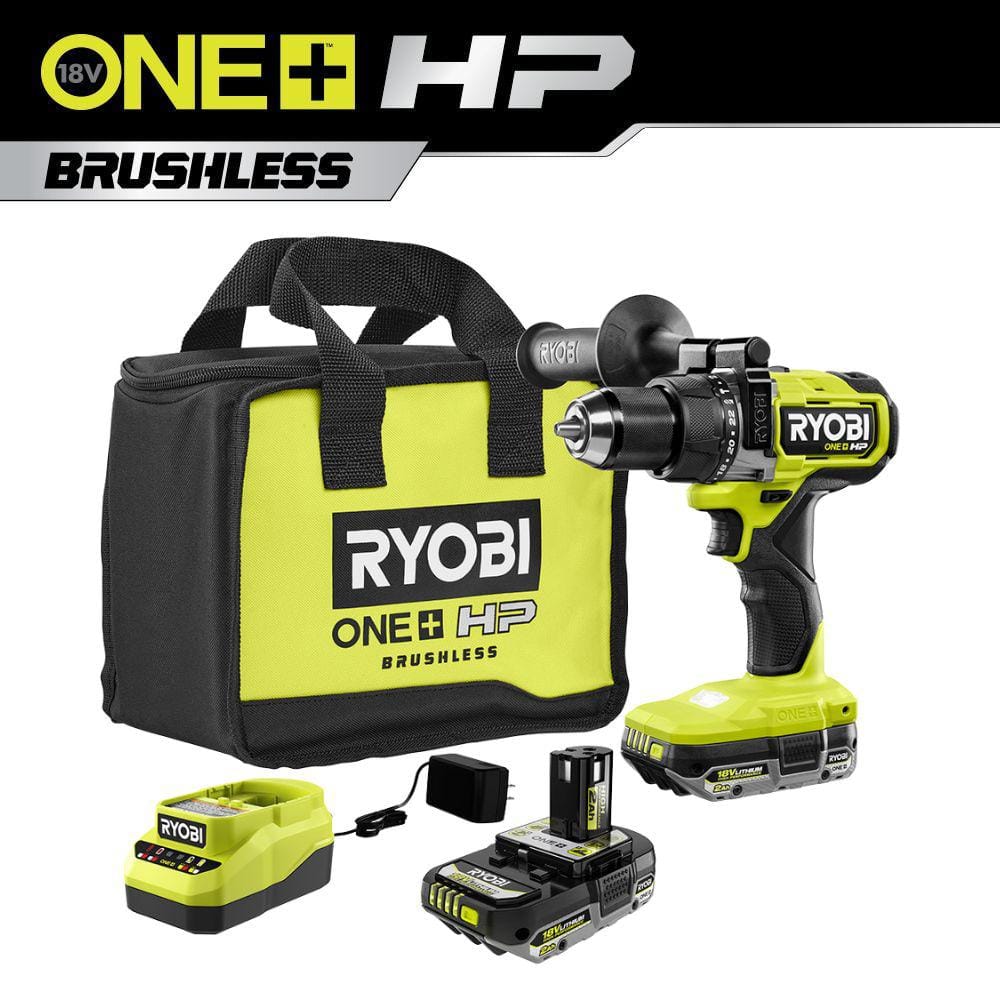 RYOBI ONE+ HP 18V Brushless Cordless 1/2 in. Hammer Drill Kit with (2) 2.0 Ah Batteries, Charger, and Bag PBLHM101K2 The Home Depot