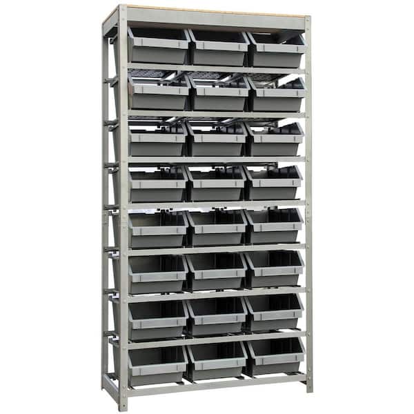 Gray 6-Tier Boltless Bin Storage System Garage Storage Rack (16 Plastic  Bins in 6 Tier)