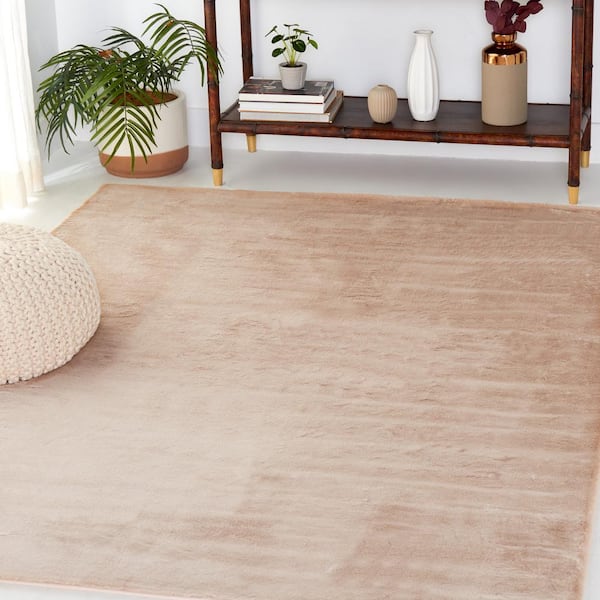 Faux Rabbit Fur Tan Doormat 2 ft. x 3 ft. Solid Flokati Area Rug