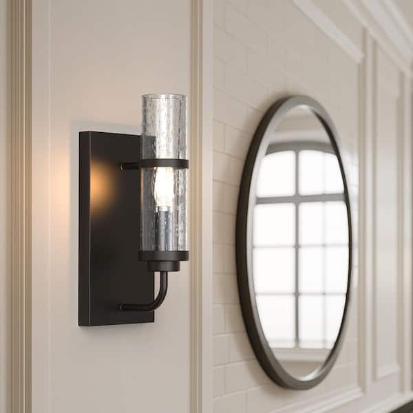 11 in. 2-Pack 1-Light Matte Black Indoor Wall Sconce with Clear Glass Shade, E12 Wall Light Fixture for Bedroom Hallway
