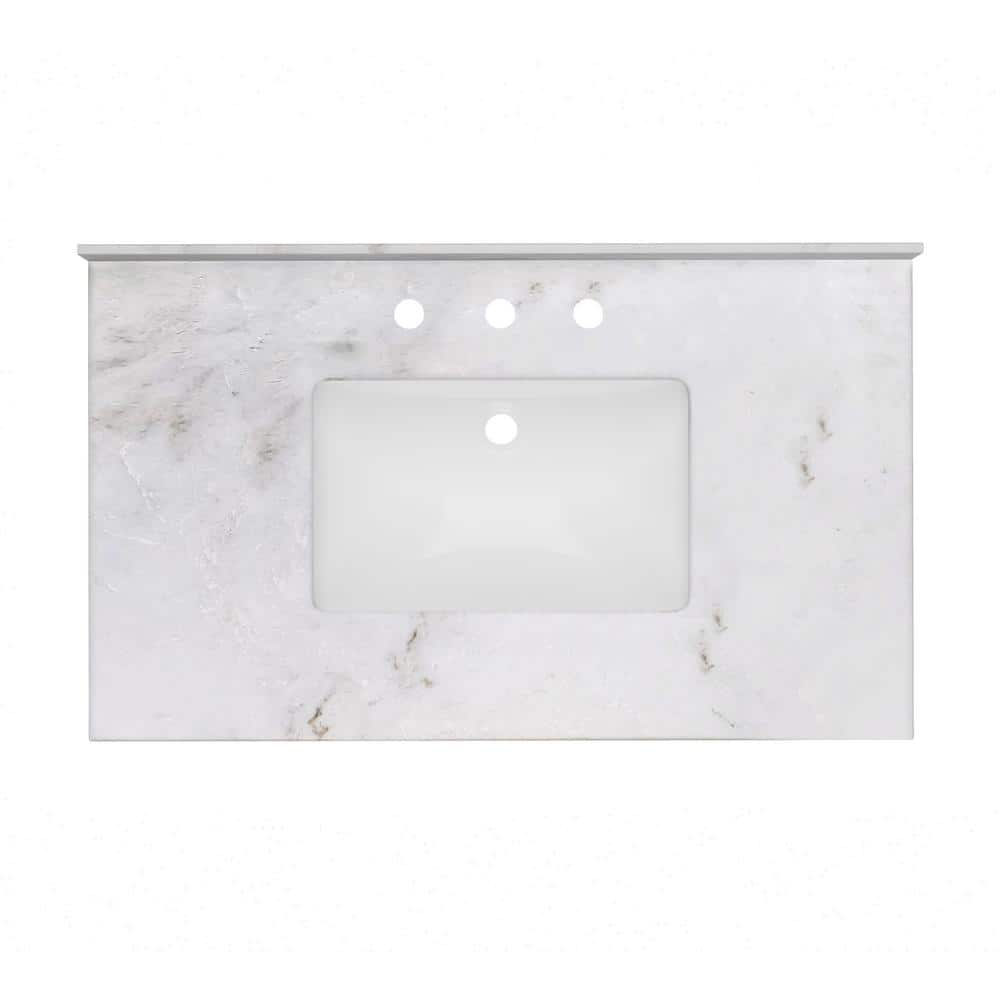 Carlsber 37" White Marble Undermount Single Sink Vanity Top