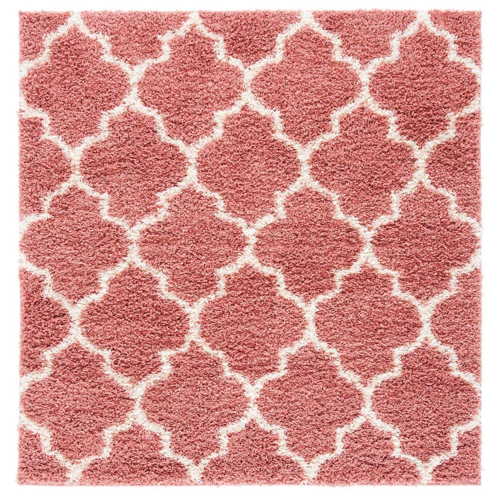 SAFAVIEH Venus Shag 7 ft. x 7 ft. Pink/Ivory Diamond Trellis Square ...