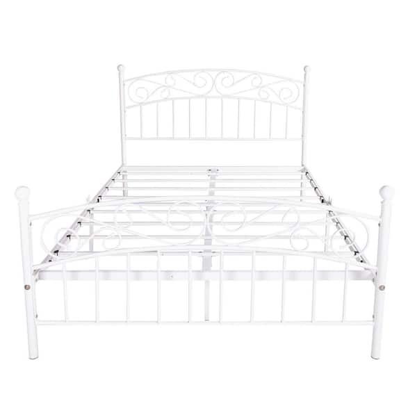 White Queen Size Metal Bed Frame, White Metal Headboard Queen Size
