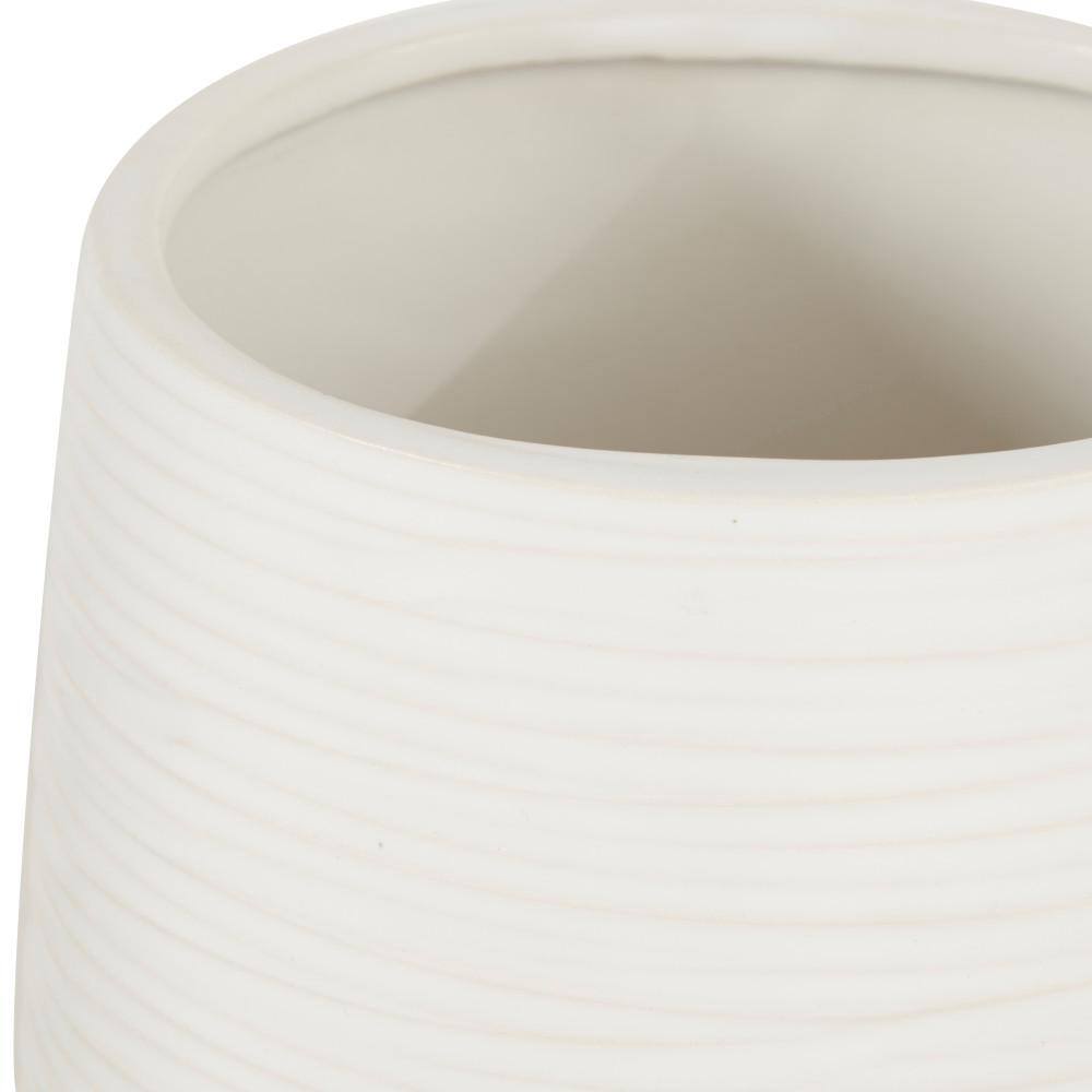 White Porcelain Ribbed Table Vase with Wide Opening