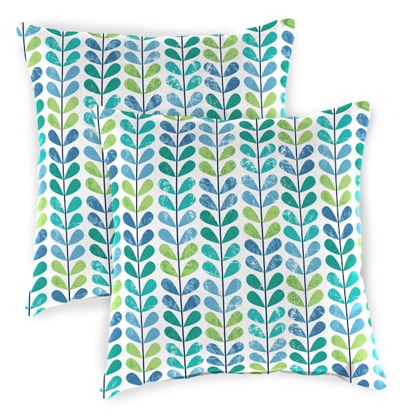 Jordan Manufacturing 16 in. L x 16 in. W x 4 in. T Square Outdoor Throw Pillow in Geometric Leaves (2-Pack)