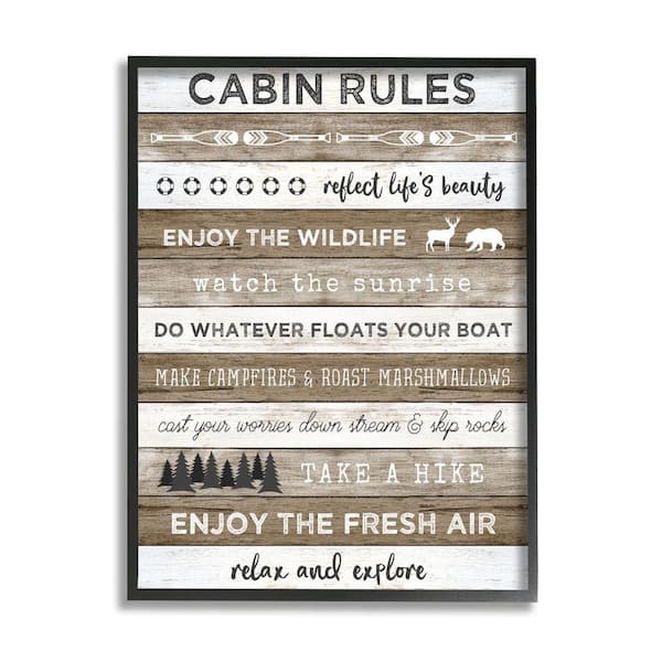Stupell Industries "Cabin Rule Motivational Rustic Pattern" by Natalie Carpentieri Framed Print Typography Texturized Art 16 in. x 20 in.