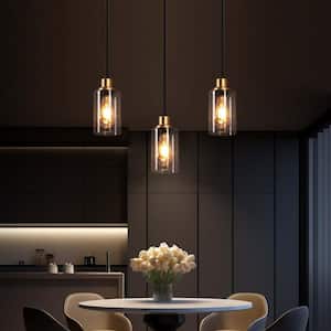 1-Light Black Modern Industrial Mini Pendant Hanging Light Fixture with Seeded Glass Shade for Kitchen Island (3-Pack)