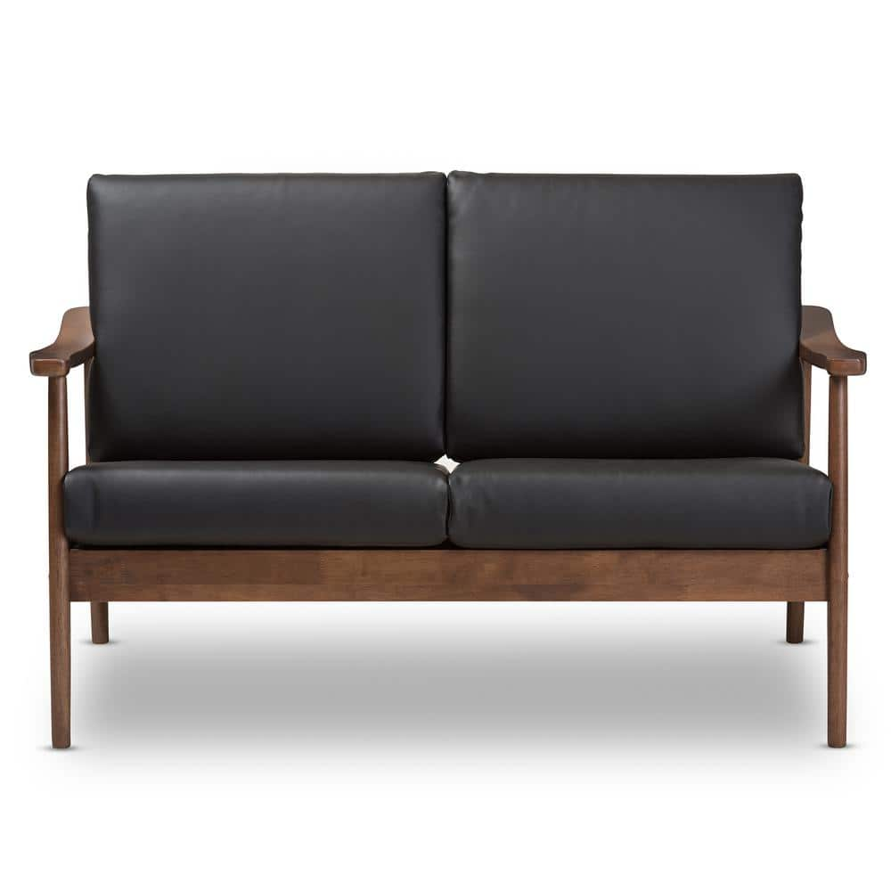 Baxton Studio Venza 50 in. Black Walnut Faux Leather 2 Seater