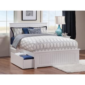 Nantucket White Queen Platform Bed with Matching Foot Board and 2 Urban Bed Drawers