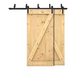 56 in. x 84 in. Z-Bar Bypass Unfinished DIY Solid Wood Interior Double Sliding Barn Door with Hardware Kit