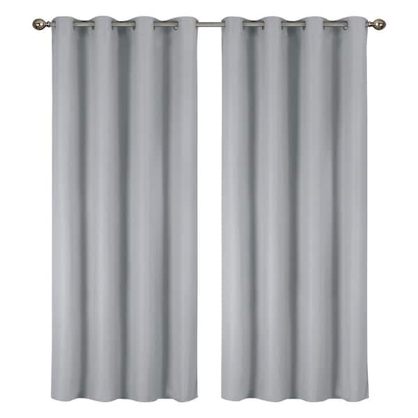 Lillian Collection Silver Polyester Solid 55 in. W x 84 in. L Thermal Grommet Indoor Blackout Curtains (Set of 2)