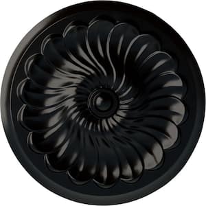 2-1/4" x 12-1/4" x 12-1/4" Polyurethane Flower Spiral Ceiling Medallion, Hand-Painted Jet Black