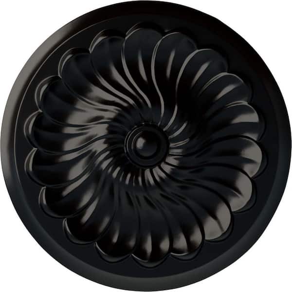 Ekena Millwork 2-1/4" x 12-1/4" x 12-1/4" Polyurethane Flower Spiral Ceiling Medallion, Hand-Painted Jet Black