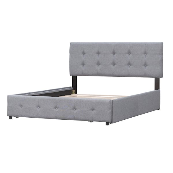 URTR 85 in. W Light Grey Queen Size Upholstered Platform Bed with