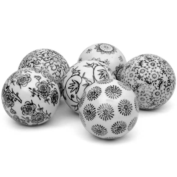 Oriental Furniture 3 in. Black and White Decorative Porcelain Ball Set